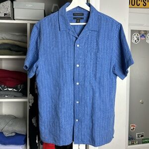 banana republic linen cotton men’s medium striped short sleeve button up shirt